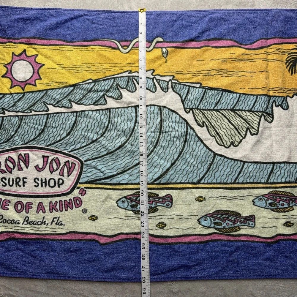 Vintage Ron John Surf Shop Beach Towel 90s Blanket Cocoa Beach Cotton 54